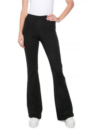 Alix The Label Sort jersey flare bukse med innfelt broderi nederst