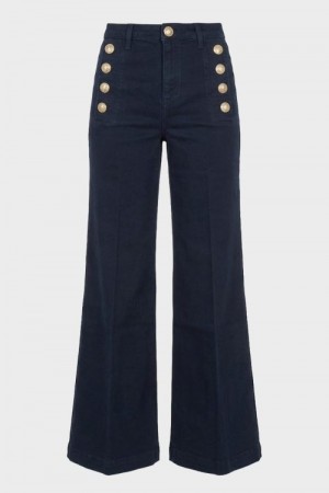 Vicolo Navy 'Giudith' high waist vid bukse med gullknapper L34