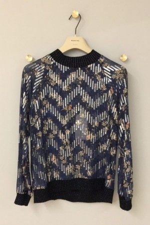 Munthe Indigoskimret 'Variation' silke/viskose med lurex collagebluse