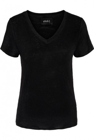 Ella&il Sort 'Ana Linen Tee' linjersey t-shirt med v-hals