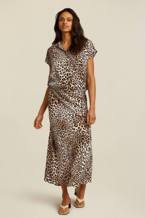 Beaumont Natural leopard viskose/rayon 'Lonneke' biasskåret vippeskjørt