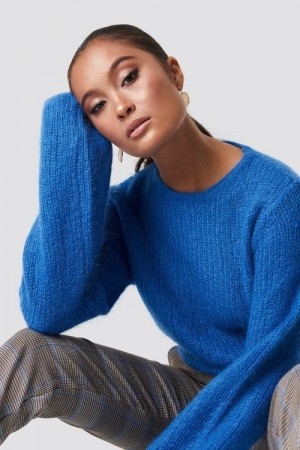 Gestuz Lapis blue 'Holly' mohairmix genser med pufferm