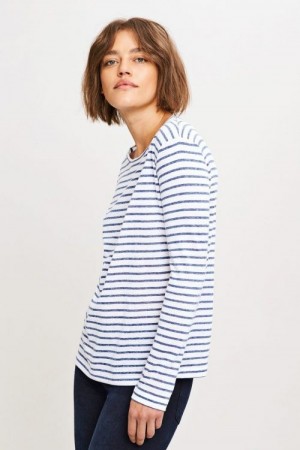 Samsøe Samsøe Hvit med blå striper 'Nobel Ls Stripe longsleeve topp