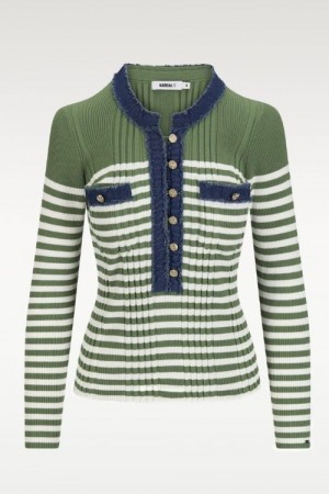 Katrin Uri Green stripe ribbet 'La Striped Pullover'