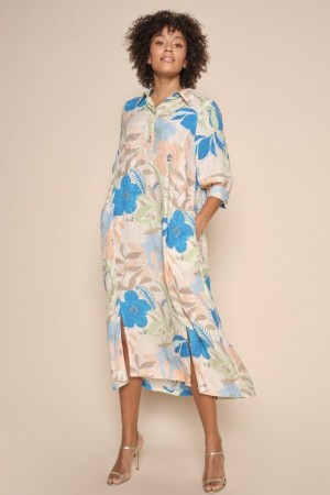 Mos Mosh Birch blomster-mønstret 'Rylee Botanic Dress' viskose lang kjole med doble splitter