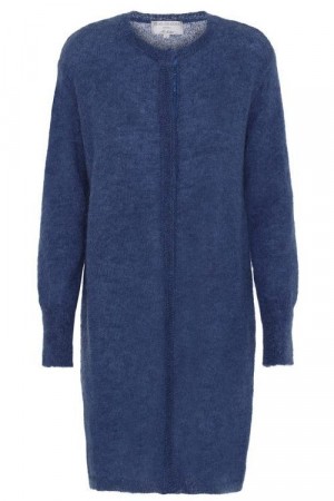 Dear Dharma Indigo blue lang mohair mix cardigan med bånd 'Elise'