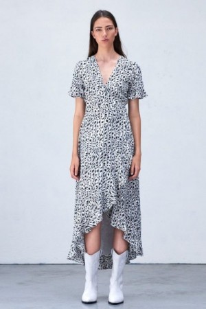 Alix The Label Sorthvit 'Striped Leopard' lang kjole