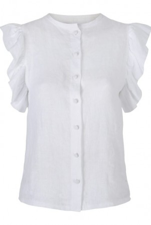 Ella&il Hvit 'Pauline Linen Shirt' lin blusetopp med rysjer