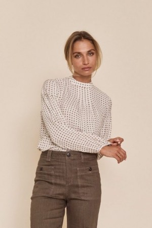 Mos Mosh Krem med prikker kreppet viskose 'Fina Tilla Blouse' bluse