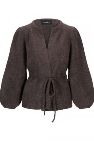 Ella&il Dark brown chunky mohairmix 'Fredrikke Chunky Cardigan' med belte