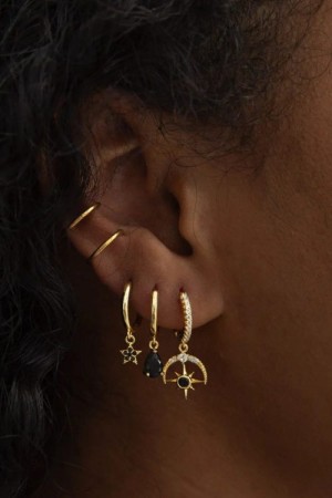 Timi Of Sweden Elvira - Moon And Star Crystal Hoop Earrings
