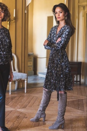 Katrin Uri Sortmønstret 'Holiday Wrap Dress' kjole