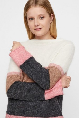Gustav Denmark Kremrosacamel stripet mohairmix genser