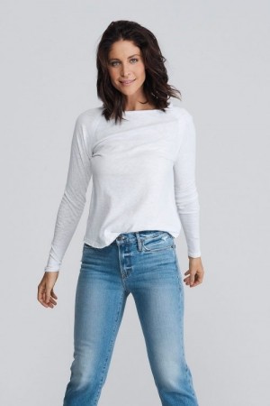 American Vintage Hvit 'Son31' long sleeve fleece-bomull topp med råkant. BESTSELGER!