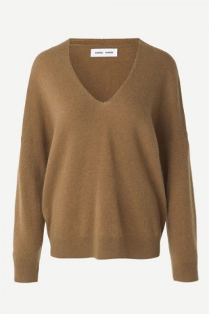 Samsøe Samsøe Nougatbrun cashmere 'Nola V-neck' genser