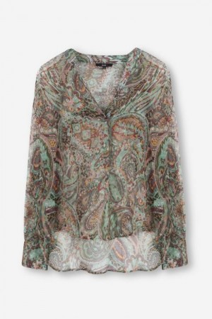 Alix The Label grønnmønstret paisley chiffon bluse