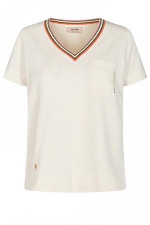 Mos Mosh Ecru 'Marilyn V' feminin t-shirt med tennisstriper