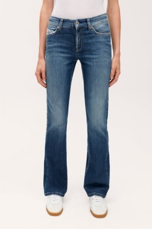 Cambio Feminine mid used 'Paris Flared' flare jeans med tweed pyntedetalj