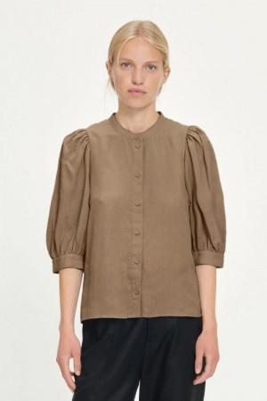 Samsøe Samsøe Caribou tencel/lin 'Mejse Shirt' bluse med puffermer