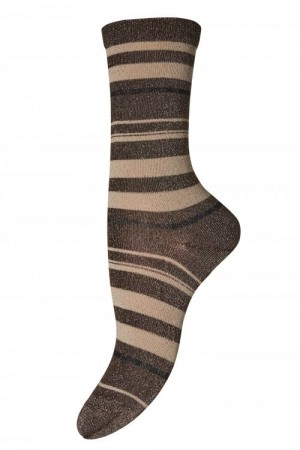 Mp Denmark Brunstripet 'Ankle Elisa' glitter sokk