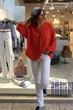 Joy Design Korallorange oversized 'Lino' italiensk linskjorte