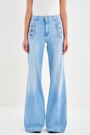 Vicolo Denim Light Blue 'Giudith' high waist vid jeans med gullknapper L32