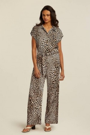 Beaumont Natural leopard viskose/rayon 'Loulou' viddebukse med belte