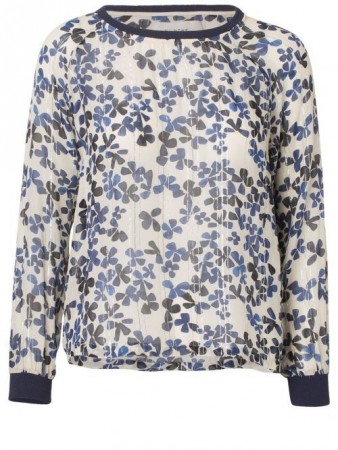 Munthe Mønster ivoryblå blomstret silke/viskose blusetopp
