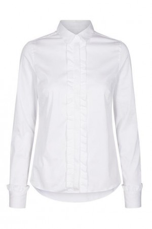 Mos Mosh Hvit 'Tilda Flounce' bomull bluse med rysjer og volanger