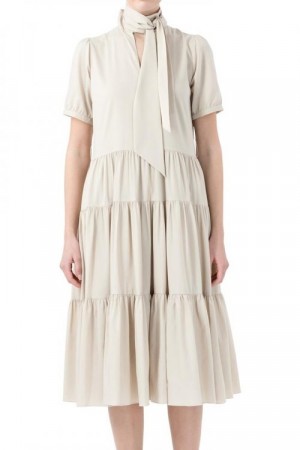 Cathrine Hammel Sand 'Bowtie Peplum Midi' Kjole / VIDEO