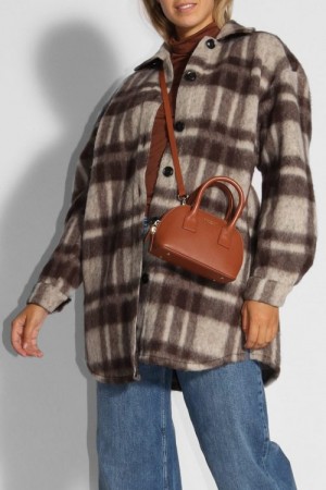 Gestuz Coffeebean/Off White Check 'Rina Shirt' ytterjakke