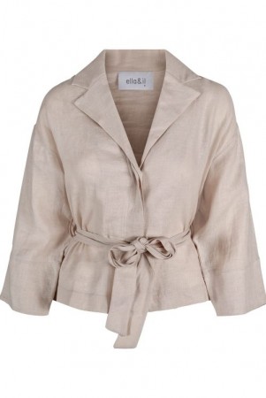 Ella&il Beige 'Marita Linen Shirt' lin jakke med belte