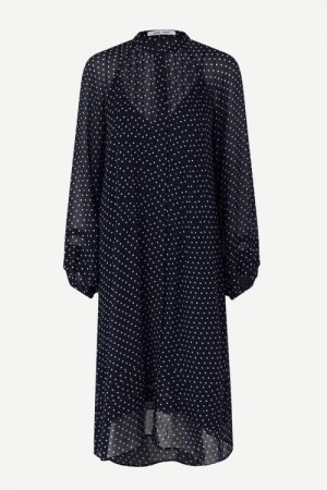 Samsøe Samsøe Blå dots-prikket 'Elma Shirt Dress' lang ledig kjole