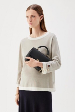 Busnel Sand/ecru 'Helen Contrast Topp' 100% merino genser