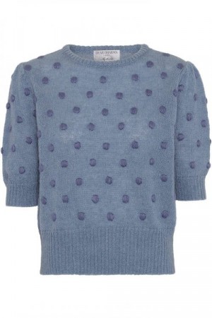 Dear Dharma Jeansblå 'Tee Dot' mohairmix trendy genser med dots og kort erm
