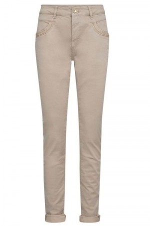 Mos Mosh Feather gray 'Naomi Treasure Pant' tencel bukse med ton i ton broderi ved lomme