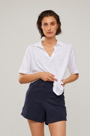 Ella&il Hvit 'Gabby Linen Tee' 100% lin-jersey pikéskjorte