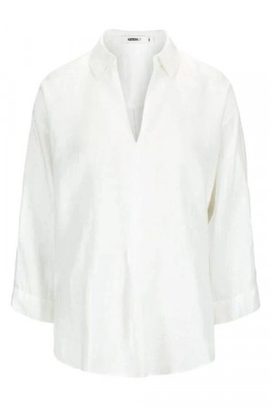 Katrin Uri Hvit 'Sandro' 100% lin bluse med v-hals og 3/4 erm