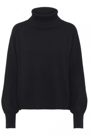 Dear Dharma Sort 'Bella' 100% cashmere pologenser med pufferm