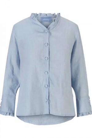 Ella&il Kentucky blue 'Clarion Linen Shirt' med rysjer og kinahals