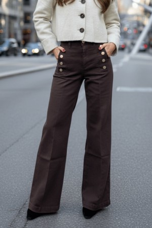 Vicolo Brun 'Giudith' high waist vid bukse med gullknapper L34