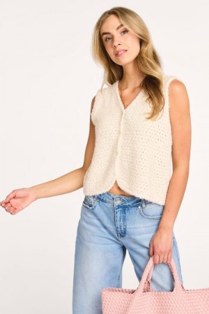 American Vintage Pearl 100% bomull 'Cya19a' boucle vablestrikket vest