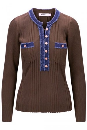 Katrin Uri Brun viskose 'LA Pullover' ribbet topp med jeanskant