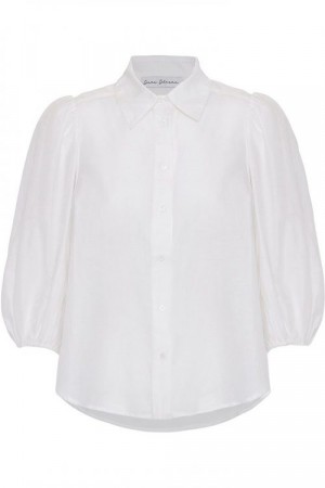 Dear Dharma Hvit 'Bellis Shirt' silke/bomull florlett trendy bluse
