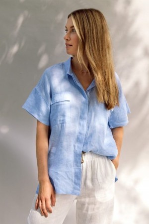 Milook Lyseblå 'Lykke' lin skjorte med brystlommer