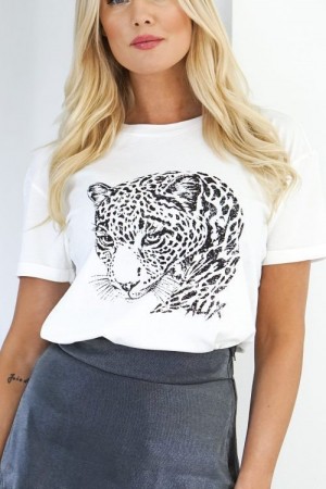 Alix The Label hvit t-shirt med tigerprint