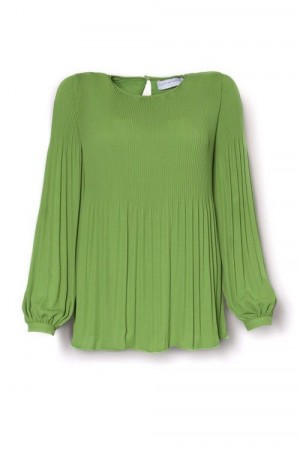 Cathrine Hammel guccigrønn 'Miami Blouse' plissébluse med poseerm