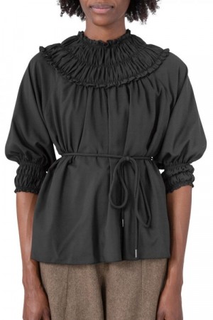 Cathrine Hammel Sort 'Gathered Neckline Top' bluse