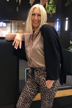 Cambio Leopardmønster 'Jorden Seam' cropped sweatpants med strikk og snøring i liv
