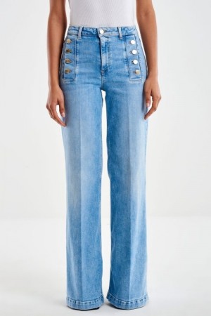 Vicolo Denim chiaro 'Giudith' high waist vid jeans med gullknapper L34